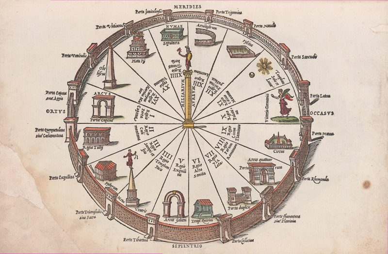 Image in Fabio Calvo’s Antiquae Urbis Romae cum Regionibus Simulacrum, portraying the zoning of Ancient Rome. Metropolitan Museum of Art, CC0 1.0.